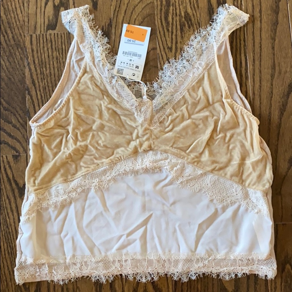 Zara velvet lacy nude camisole NWT sz m